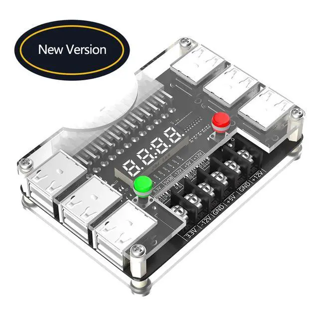 Alt view image 7 of 7 - 24Pin ATX Power Supply Breakout Board 3A Output Acrylic Case Kit 12*USB Port with 3.3V, 5V, 12V,-12V Output Voltage (Black)
