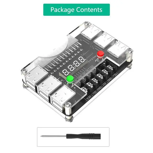 Alt view image 6 of 7 - 24Pin ATX Power Supply Breakout Board 3A Output Acrylic Case Kit 12*USB Port with 3.3V, 5V, 12V,-12V Output Voltage (Black)