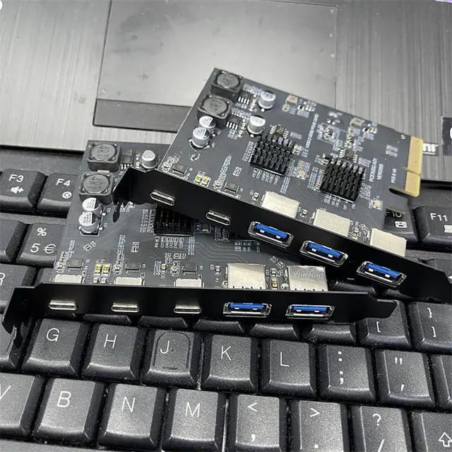 Alt view image 3 of 6 - PCIE 4X to USB3.2 Expansion Card 10Gbps USB A USB C Dual Chip Board GEN2 MCA570 Compatible with Win10 WIN11 Linux (3C+2A Interface)