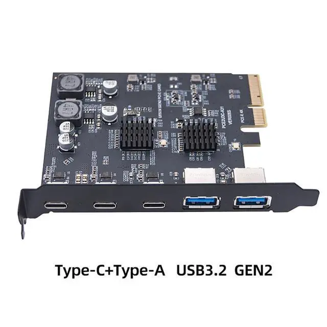 Alt view image 2 of 6 - PCIE 4X to USB3.2 Expansion Card 10Gbps USB A USB C Dual Chip Board GEN2 MCA570 Compatible with Win10 WIN11 Linux (3C+2A Interface)