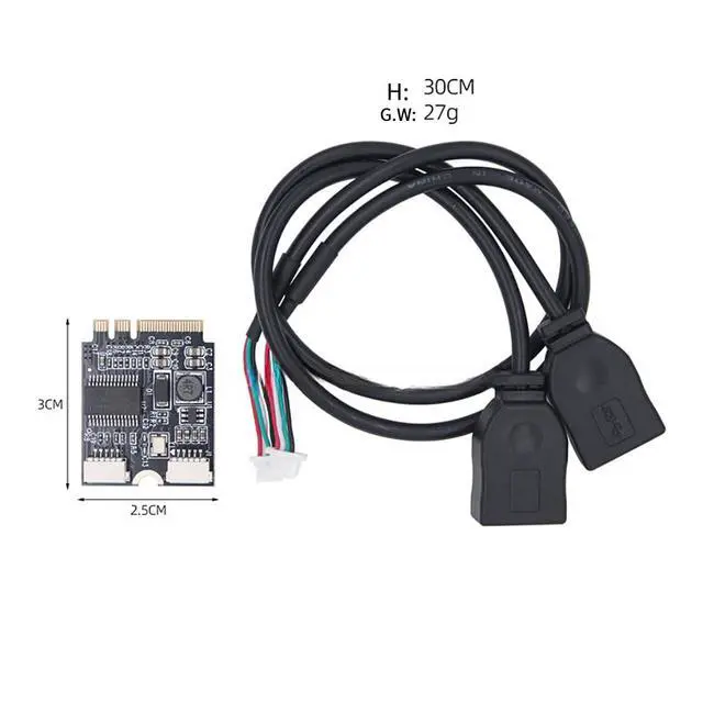 Alt view image 3 of 4 - M.2 Key A+E to Dual USB 2.0 Port Expansion Card 480Mbps MCA527 Compatible with WinXP/2003/VISTA/2008/7/8/10/1132/64BIT