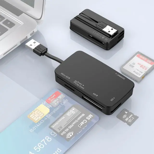 Alt view image 4 of 5 - 6in1 USB2.0 Smart Card Reader 480Mbps CR337 Compatible with Micro SD MS M2 SD/MMC IC ID SIM CAC DNIE ATM Bank Card