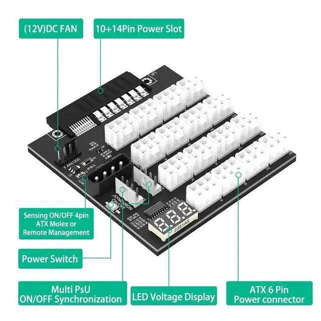Alt view image 3 of 6 - ATX 12x6Pin Breakout Board with Flash LED Compatible with HP 733428-101 720620-B21 830272-B21 720478-B21