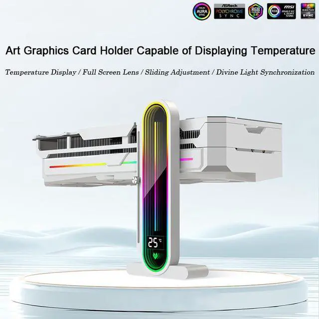 Alt view image 2 of 7 - Temperature Displaying GPU Stand ARGB Infinity Graphics Card Support Adjustable 5V 3PIN Video Card Holder Anti-sag Bracket Magnetic Base Display Card Brace Rack PC Graphic Card Accessories (Black)