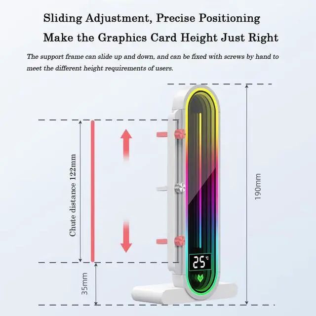 Alt view image 3 of 7 - Temperature Displaying GPU Stand ARGB Infinity Graphics Card Support Adjustable 5V 3PIN Video Card Holder Anti-sag Bracket Magnetic Base Display Card Brace Rack PC Graphic Card Accessories (Black)