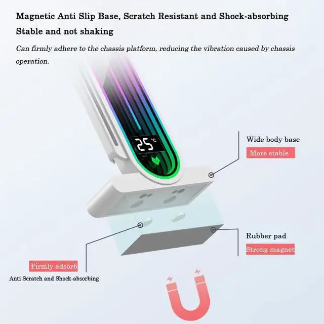 Alt view image 4 of 7 - Temperature Displaying GPU Stand ARGB Infinity Graphics Card Support Adjustable 5V 3PIN Video Card Holder Anti-sag Bracket Magnetic Base Display Card Brace Rack PC Graphic Card Accessories (Black)