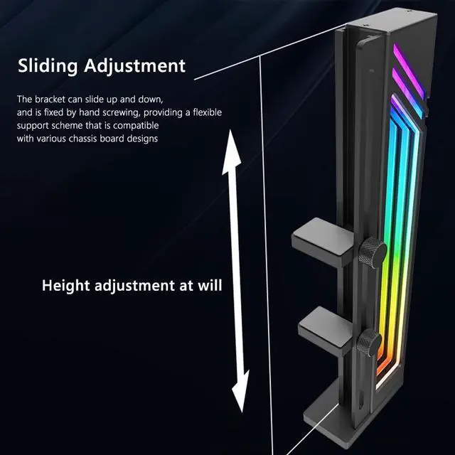 Alt view image 4 of 7 - ARGB Graphics Card Support GPU Stand Adjustable 5V 3PIN Video Card Holder Anti-sag Bracket Magnetic Base Anti-Skid Display Card Brace Rack Computer Graphic Processing Unit Accessories (Black)
