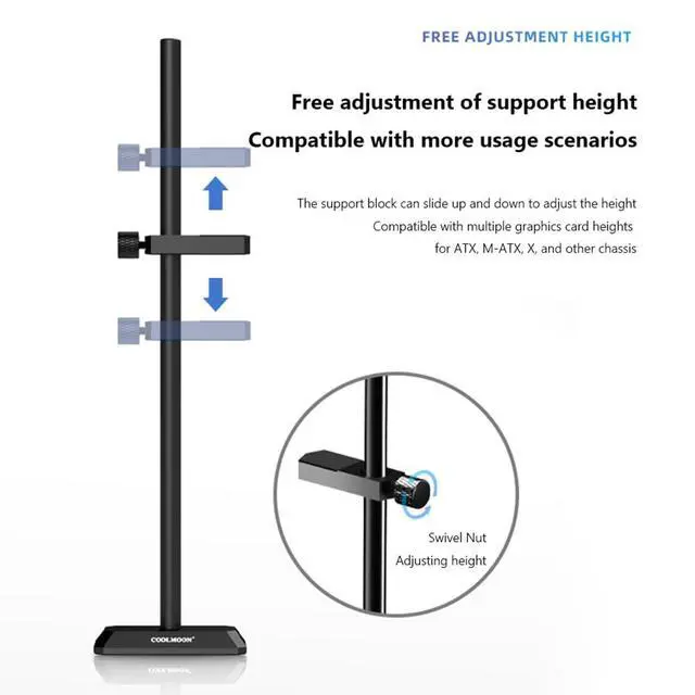 Alt view image 5 of 7 - Aluminum Alloy Graphic Card Bracket Brace Sliding Single/Double Pole Adjustment Height Video Card Sag Holder GPU Stand for ATX/MATX/ITX Chassis (Black, GH-195)