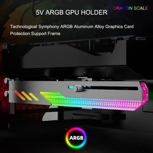 Alt view image 2 of 7 - Desktop Computer Graphics Card Bracket ARGB Aluminum Alloy Graphics Card Protection Support Frame 5V 3Pin GPU Stand (White)
