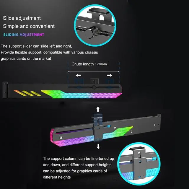 Alt view image 6 of 7 - Desktop Computer Graphics Card Bracket ARGB Aluminum Alloy Graphics Card Protection Support Frame 5V 3Pin GPU Stand (White)