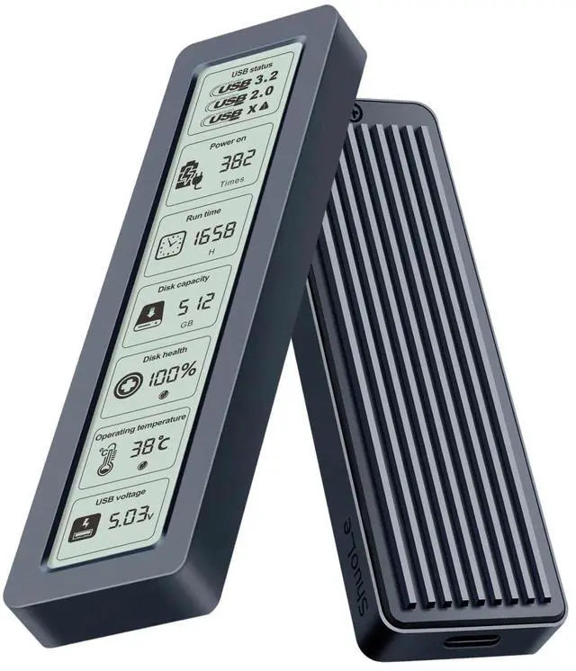 Main image of M.2 SSD Enclosure with Display Screen USB3.2 Gen2 Type C SSD Heartsink Box M.2 SSD Case NVMe SATA Dual Protocol 10Gbps