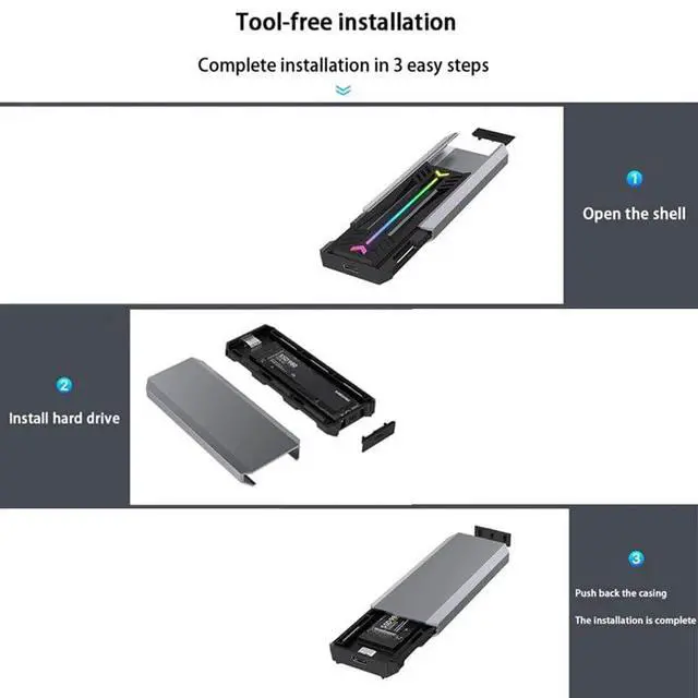 Alt view image 6 of 7 - M2 SSD Enclosure NVMe NGFF 10Gbps M-Key B&M-Key USB3.1 Type C Solid State Drive High Speed Tool Free M.2 Solid State Drive Enclosure