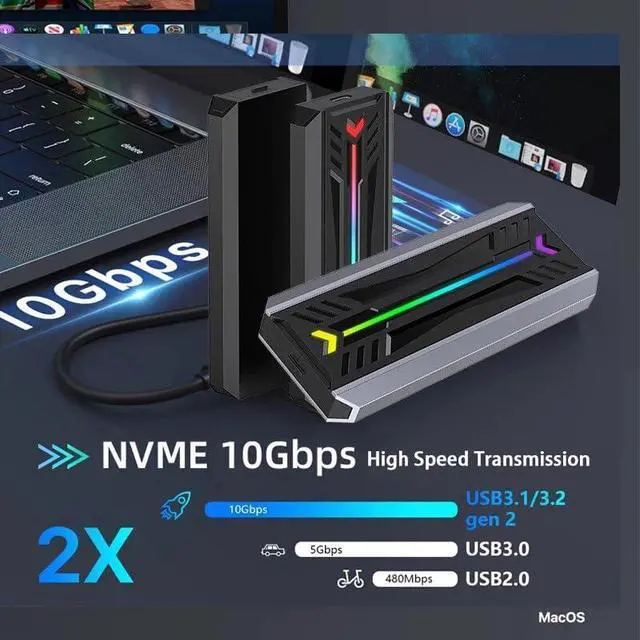 Alt view image 4 of 7 - M2 SSD Enclosure NVMe NGFF 10Gbps M-Key B&M-Key USB3.1 Type C Solid State Drive High Speed Tool Free M.2 Solid State Drive Enclosure