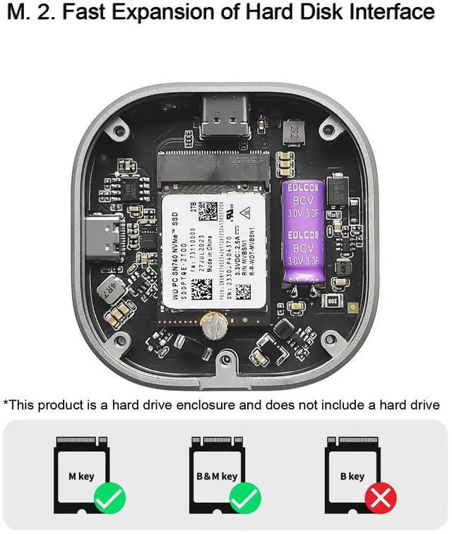 Alt view image 5 of 7 - Magnetic M.2 2230 NVMe SSD Enclosure SSD Case USB C 3.2 Gen2 to NVMe PCI-E SSD Enclosure Convertor