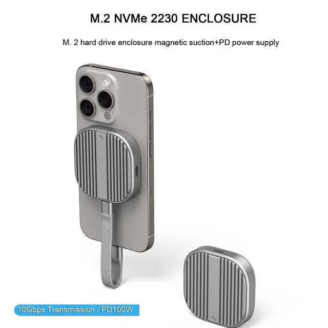 Alt view image 6 of 7 - Magnetic M.2 2230 NVMe SSD Enclosure SSD Case USB C 3.2 Gen2 to NVMe PCI-E SSD Enclosure Convertor