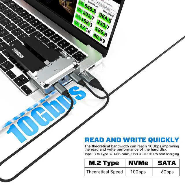 Alt view image 4 of 7 - M.2 SSD Enclosure Offline Cloning M.2 Dual Disk Array NVME/SATA Enclosure 8T PD100W 10Gbps SSD Docking Station Reader