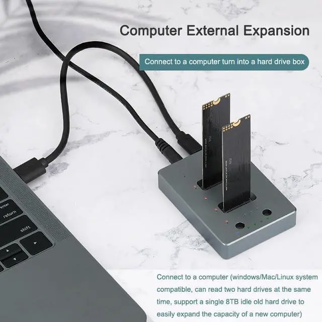Alt view image 2 of 7 - Dual-Disk Solid State Hard Disk Base Enclosure External SSD Offline Clone Base Duplicator Type-c Copy Base Support 2242 2260 2280 22110 SATA SSD (not for NVMe SSD