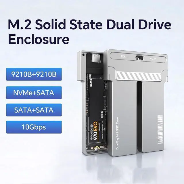 Alt view image 2 of 7 - Dual NVMe/SATA M2 SSD Case 10Gbps USB3.2 SSD Duplicator Cloner Enclosure Support M.2 NVMe/NGFF SSD Disk for M Key B&M Key 2*4T SSD Dock