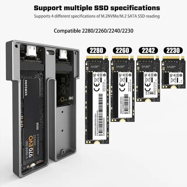 Alt view image 7 of 7 - Dual NVMe/SATA M2 SSD Case 10Gbps USB3.2 SSD Duplicator Cloner Enclosure Support M.2 NVMe/NGFF SSD Disk for M Key B&M Key 2*4T SSD Dock