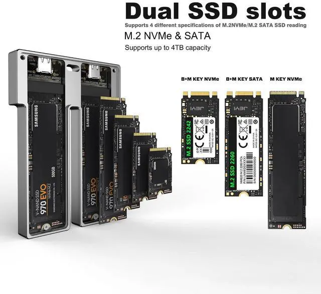 Alt view image 6 of 7 - Dual NVMe/SATA M2 SSD Case 10Gbps USB3.2 SSD Duplicator Cloner Enclosure Support M.2 NVMe/NGFF SSD Disk for M Key B&M Key 2*4T SSD Dock