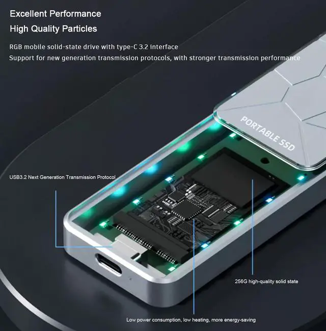 Alt view image 5 of 7 - 256G Mobile Solid-State Drive Portable High-Speed SSD Mobile Solid-State USB Drive Dual-Purpose Mobile Phone Computer External Large Capacity Solid State Drive