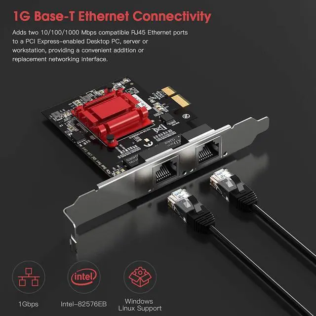 Alt view image 7 of 7 - Dual Port 1Gbps PCIe Network Card with Intel 82576 Chip, Gigabit Ethernet Converged Adapter, 2 RJ45 Ports PCI Express NIC Card for Server Support Windows/Windows Server/Linux/Freebsd/DOS