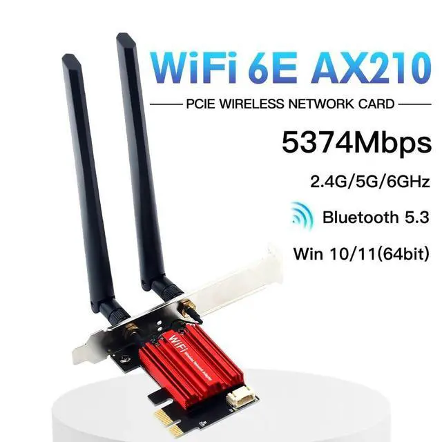 Alt view image 2 of 7 - Wi-Fi 6E Triple Band Wireless Network Card Intel AX210 Chip PCIe WiFi Adapter Bluetooth 5.3 5374Mbps 802.11ax for Windows 10/11 64bit Linux
