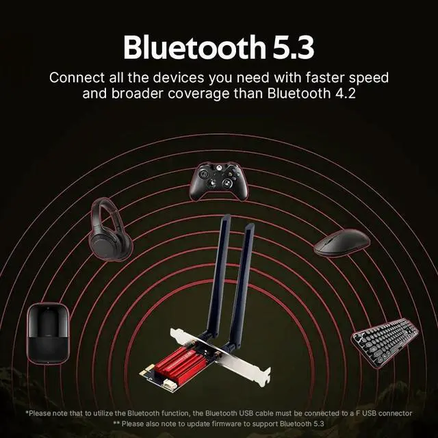 Alt view image 5 of 7 - Wi-Fi 6E Triple Band Wireless Network Card Intel AX210 Chip PCIe WiFi Adapter Bluetooth 5.3 5374Mbps 802.11ax for Windows 10/11 64bit Linux