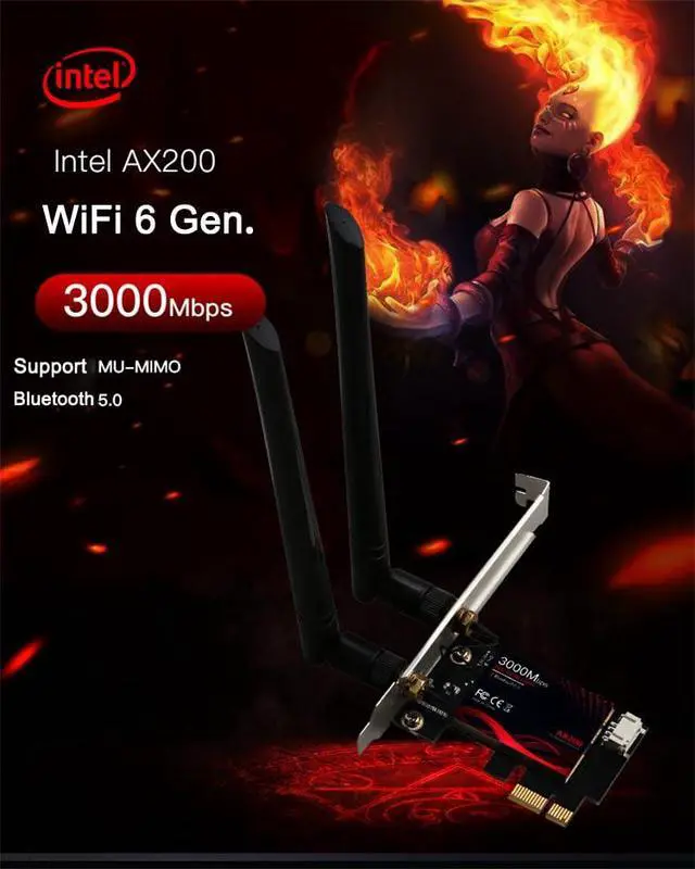Alt view image 2 of 7 - WiFi6 Wireless PCI-e Network Card Dual Band 5G 2.4G Bluetooth 5.0 WiFi Network Adapter 3000Mbps Wireless PCI Express Dual Frequency Receiver Antenna Ethernet Launcher AX200 for Win10/11 (AXT076)