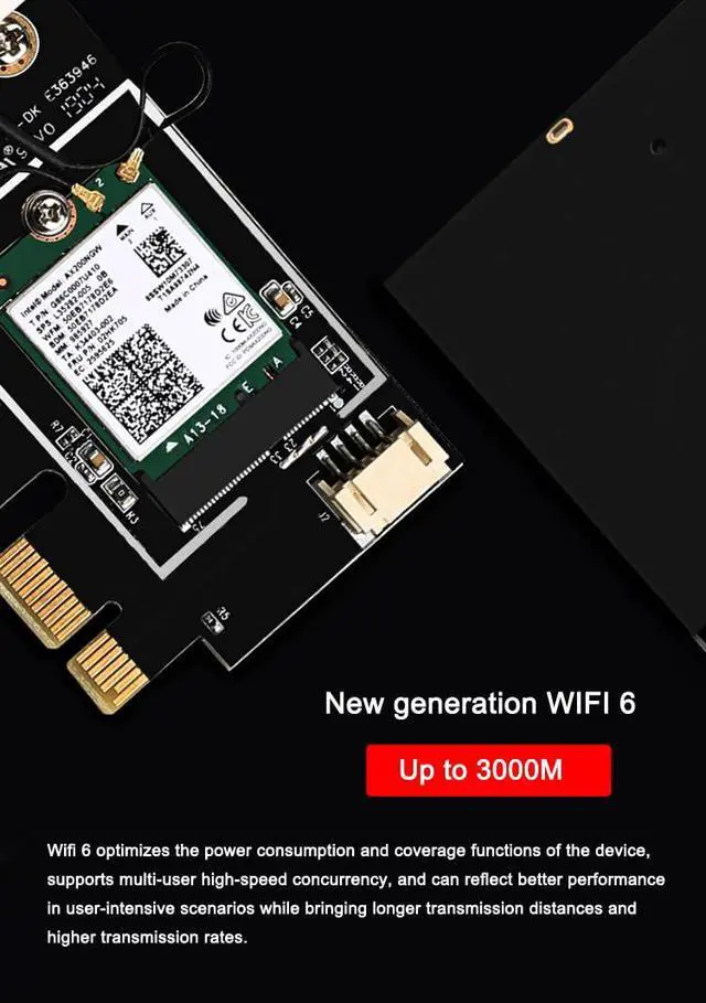 Alt view image 3 of 7 - WiFi6 Wireless PCI-e Network Card Dual Band 5G 2.4G Bluetooth 5.0 WiFi Network Adapter 3000Mbps Wireless PCI Express Dual Frequency Receiver Antenna Ethernet Launcher AX200 for Win10/11 (AXT076)