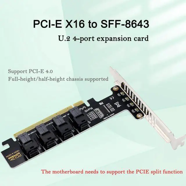 Alt view image 2 of 7 - PCI-E X16 to SFF-8643 U.2 4-Port Expansion Card PCI Express to U2 SFF-8639 Expansion Card for Windows (Pay Attention to Compatibility)