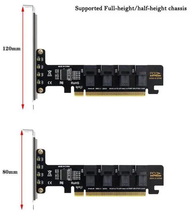 Alt view image 3 of 7 - PCI-E X16 to SFF-8643 U.2 4-Port Expansion Card PCI Express to U2 SFF-8639 Expansion Card for Windows (Pay Attention to Compatibility)