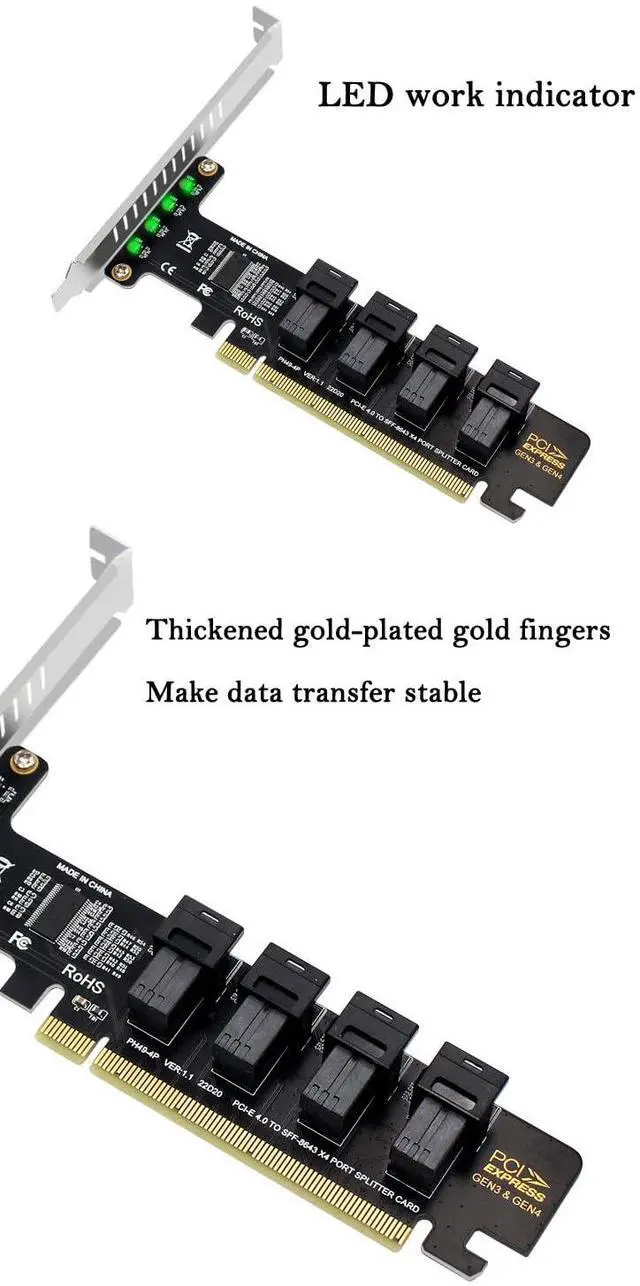 Alt view image 4 of 7 - PCI-E X16 to SFF-8643 U.2 4-Port Expansion Card PCI Express to U2 SFF-8639 Expansion Card for Windows (Pay Attention to Compatibility)