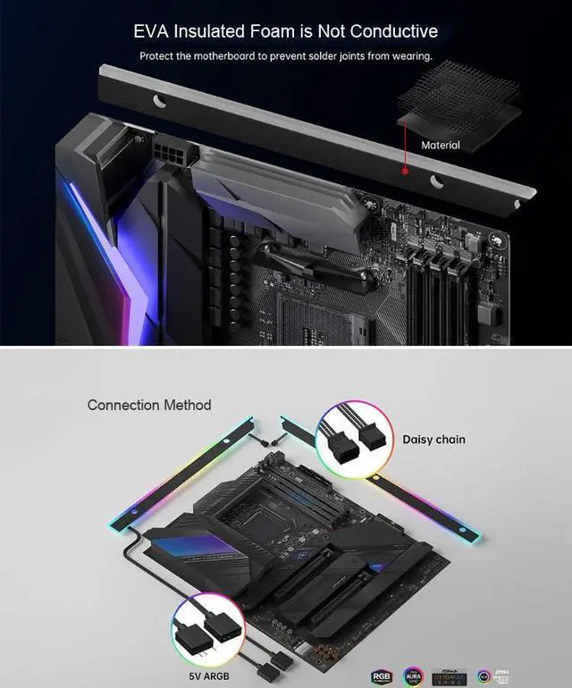 Alt view image 4 of 7 - ARGB Motherboard Illuminated Atmosphere Light Strips 5V 3Pin Synchronous Light Bar for IO Computer Host M-ATX/ATX Desktop PC Accessory Decorative Light Board (ATX(300 * 245mm))