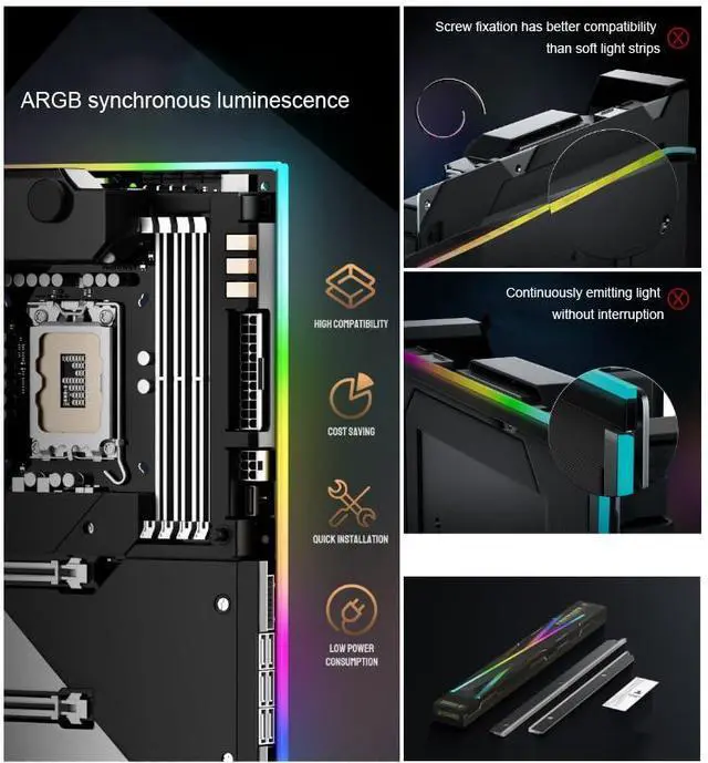Alt view image 2 of 7 - ARGB Motherboard Illuminated Atmosphere Light Strips 5V 3Pin Synchronous Light Bar for IO Computer Host M-ATX/ATX Desktop PC Accessory Decorative Light Board (ATX(300 * 245mm))