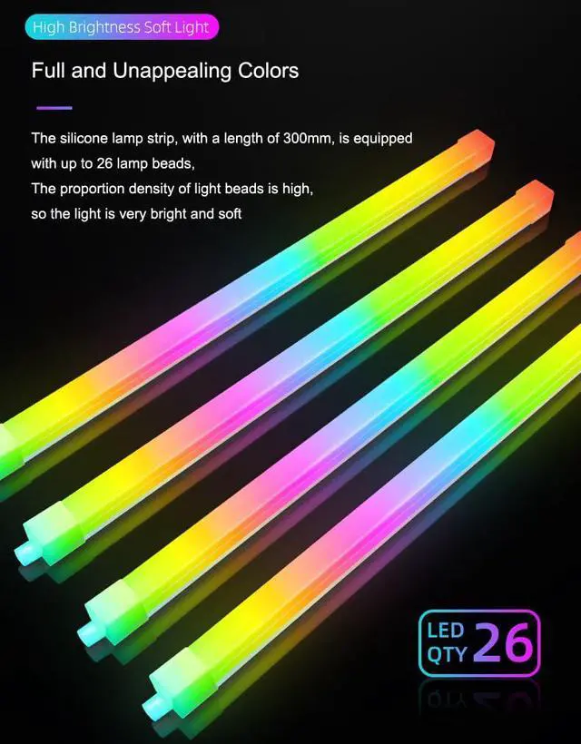 Alt view image 5 of 7 - 11.8inch/30cm Computer Case ARGB Light Bar RGB Strip Silicone Chassis Ambient Lamp Decoration DIY Colorful Strips Desktop PC Accessories (Square)