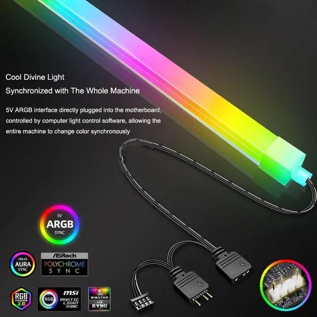 Alt view image 2 of 7 - 11.8inch/30cm Computer Case ARGB Light Bar RGB Strip Silicone Chassis Ambient Lamp Decoration DIY Colorful Strips Desktop PC Accessories (Square)