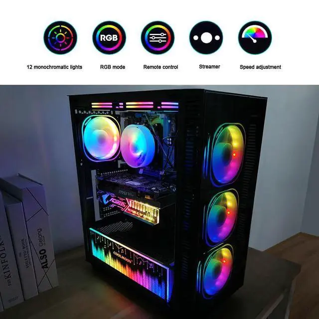 Alt view image 7 of 7 - Universal RGB Light Board Power Warehouse Decoration Chassis Light Board Chassis Lighting Side Panel for Computer Cases with Remote Control Small 4Pin (Musical)