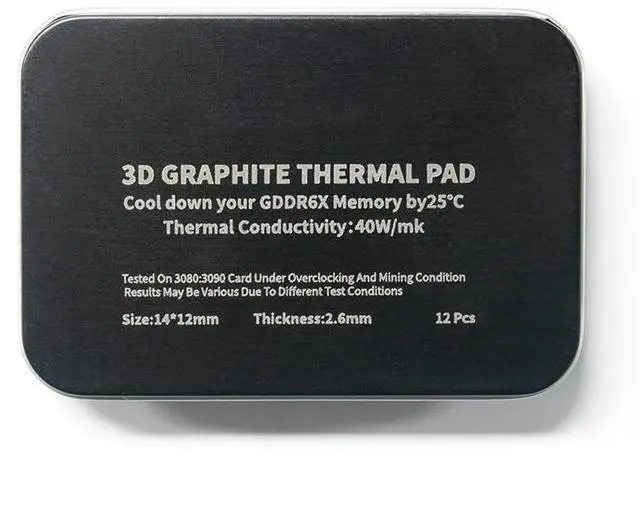 Main image of 12pcs 40W/m.k 3D Graphite Thermal Pad RTX 3090/3080 Memory Thermal Grease Pad Graphics Card IC Cooling GDDR 6X VRAM Graphene Cooling (12x14x2.6mm)