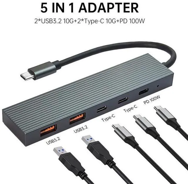 Alt view image 2 of 7 - 5-in-1 USB C Hub with 4X 10Gbps USB 3.2 Ports and 100W PD Charging Compact Portable for Laptop (2 USB-A and 2 USB-C)