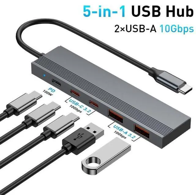 Alt view image 3 of 7 - 5-in-1 USB C Hub with 4X 10Gbps USB 3.2 Ports and 100W PD Charging Compact Portable for Laptop (2 USB-A and 2 USB-C)