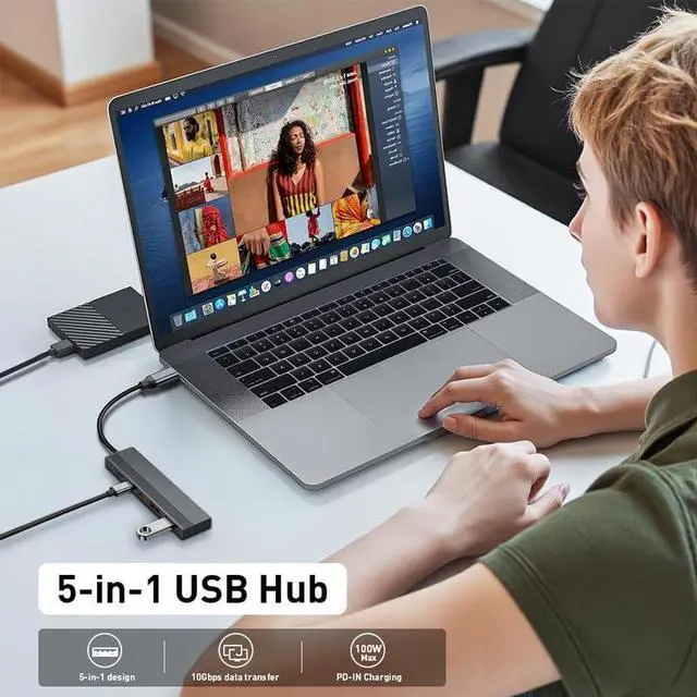 Alt view image 7 of 7 - 5-in-1 USB C Hub with 4X 10Gbps USB 3.2 Ports and 100W PD Charging Compact Portable for Laptop (2 USB-A and 2 USB-C)