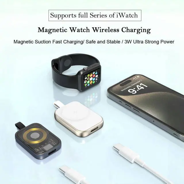 Alt view image 7 of 7 - Portable 3W Type-C Female Fast Charger Wireless Magnetic Watch Charging for Apple Watch iWatch Series 9 8 7 6 5 4 3 2 1 0 Ultra Wireless Cordless Charging Dock (Gold)