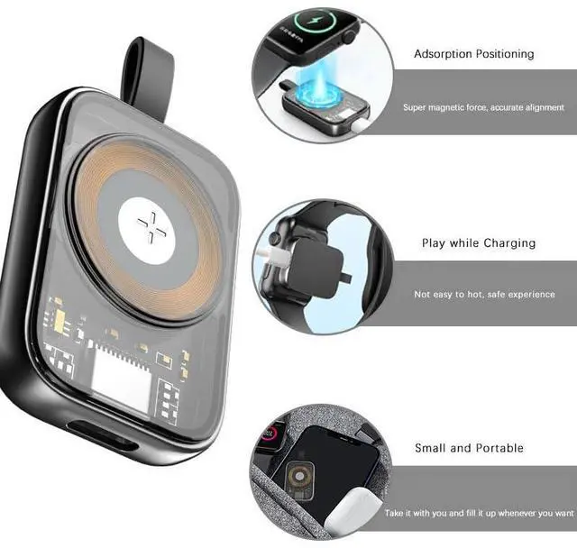 Alt view image 3 of 7 - Portable 3W Type-C Female Fast Charger Wireless Magnetic Watch Charging for Apple Watch iWatch Series 9 8 7 6 5 4 3 2 1 0 Ultra Wireless Cordless Charging Dock (Transparent)