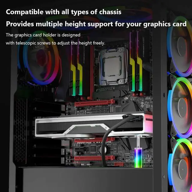 Alt view image 5 of 7 - ARGB Graphics Card GPU Holder Adjustable Magnetic Vertical Telescopic Rotating Stand Bracket Aluminum Alloy Graphics Card GPU Brace Support for Desktop PC Case (Silver, Standard)