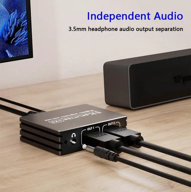 Alt view image 5 of 7 - HDMI 2.1 Splitter 1 in 2 Out 8K with Audio Extractor for Xbox Series X/S PS5 8K HDTV