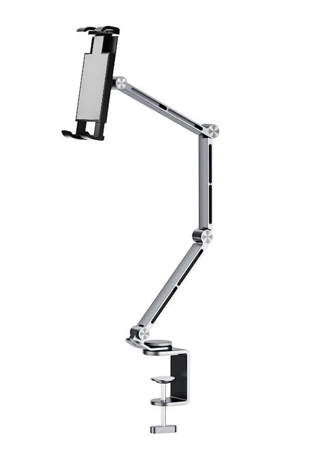 Main image of Rotatable Holder Stand Tablet Holder Multi-Angle Design Phone Clip Swivel Mount Desktop Aluminum Alloy Cantilever Bed Desk Home Live Folding Bracket Compatible with 4"-13" Phone Tablet (Gray)