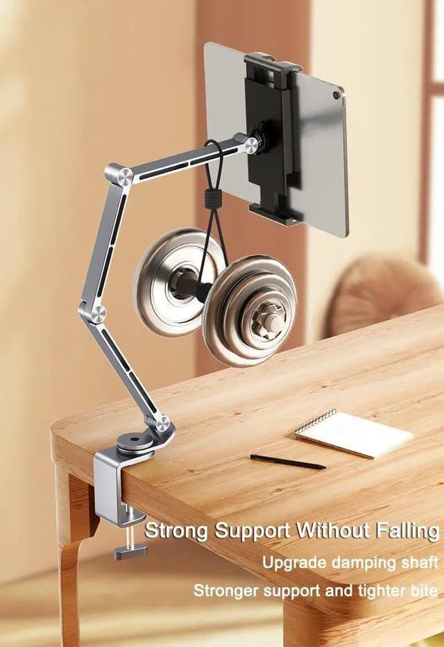 Alt view image 7 of 7 - Rotatable Holder Stand Tablet Holder Multi-Angle Design Phone Clip Swivel Mount Desktop Aluminum Alloy Cantilever Bed Desk Home Live Folding Bracket Compatible with 4"-13" Phone Tablet (Gray)
