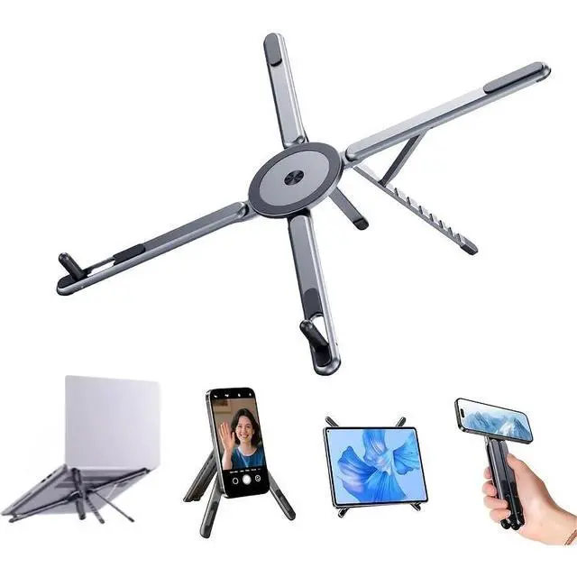 Alt view image 3 of 7 - Multifunctional Magnetic Laptop Holder Foldable Tripod Stand for Phone | Foldable Design, Phone & Laptop Support, Magnetic Mount, Portable Tripod, Multifunctional Use