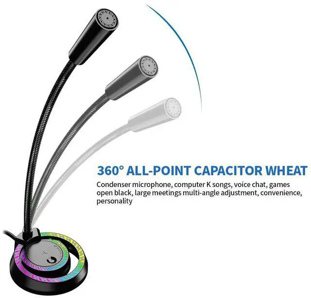 Alt view image 3 of 7 - USB Recording Microphone with RGB LED Light Stand for Laptop YouTube Live Broadcast Karaoke Gamers Computer Microphone